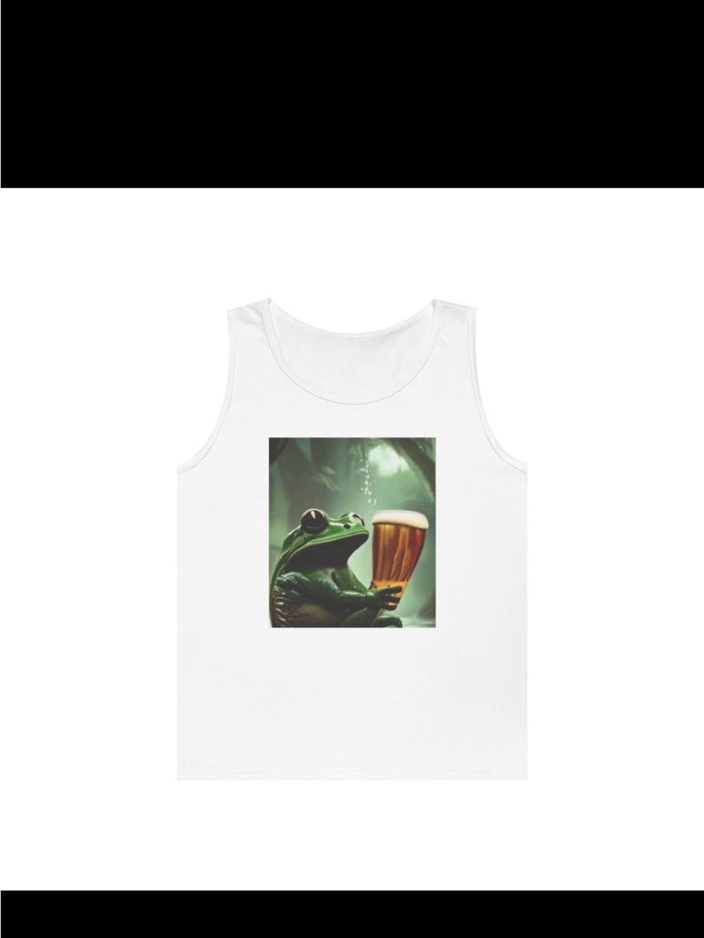 Al Blue designed,Gildan White Tank Top with Green Frog and Brown Beer Graphic